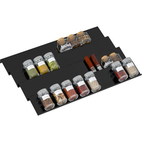 Organisateur de tiroir à épices en acrylique réglable de 30 cm à 60 cm de large, étagère d'organisation à 4 niveaux pour tiroir de cuisine, étagère à épices pour tiroir de cuisine (1/5)