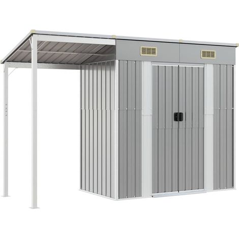 Abri de jardin avec toit allongé gris clair 277 x 107 x 181 cm en Métal