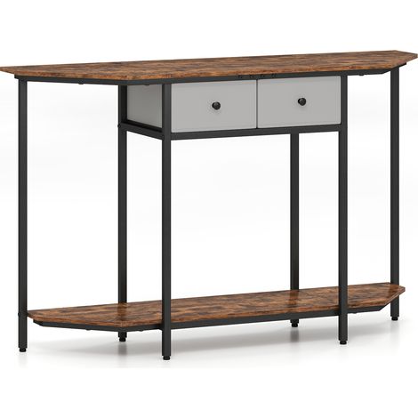 COSTWAY 130 CM Console Table 2-Tier Entryway Table with 2 Drawers-Brown