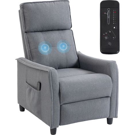 Sillón masajeador, reclinable, gris claro, 93 × 69 × 104 cm, lino, 24,5 kg (1/5)