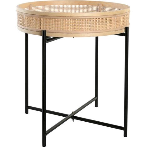 Support à plantes en rotin et métal style scandinave naturel - Naturel rotin et métal noir (1/3)