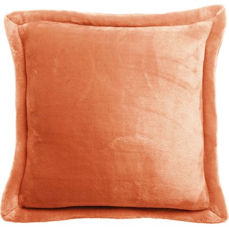 Coussin Décoratif en Microfibre Douceur Extrême, Coloris Papaye, 50 x 50 cm - PANGIVO