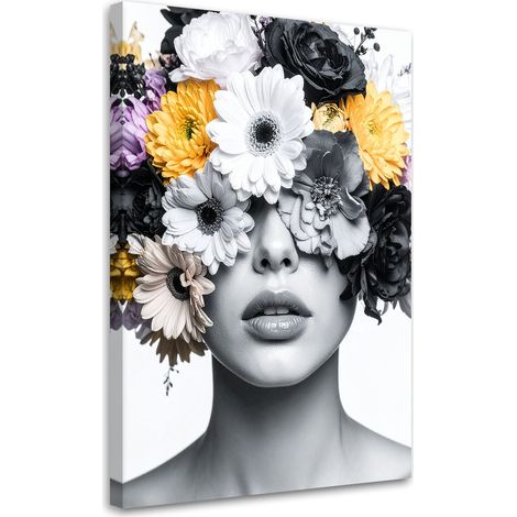 Wandbild Porträt einer Frau mit Blumen auf dem Kopf 40x60 cm