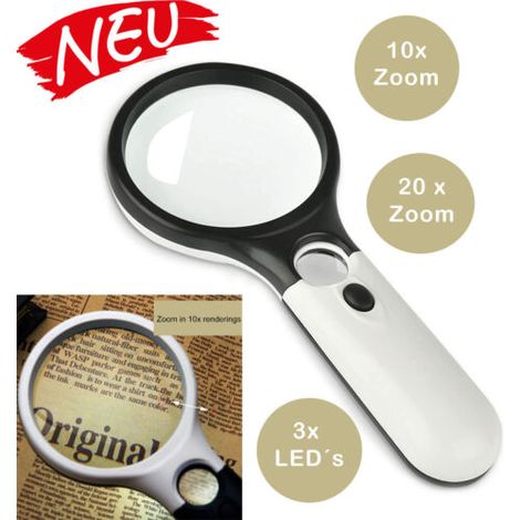 Loupe de lecture à LED avec éclairage 20x, loupe de bijoutier