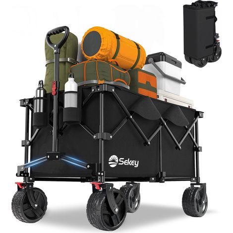 Sekey – Chariot pliable XXL 200L – Charge max 200 kg – Roues tout-terrain 7 pouces – Tissu Oxford 600D – Pliage facile à une main