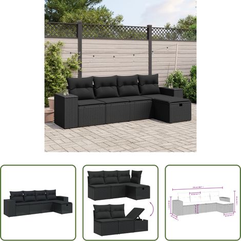 vidaXL Rattanmöbel - 5-tlg. Garten-Sofagarnitur mit Kissen Schwarz Poly Rattan (1/5)