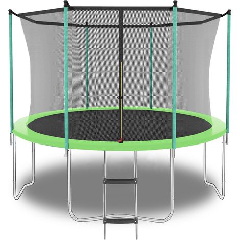 Trampoline extérieur 244 cm avec filet de sécurité, échelle et cadre en acier renforcé, capacité 181 kg, vert (1/5)