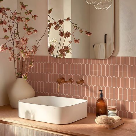 Lot de 10 autocollants de transfert pour carrelage de salle de bain, cuisine, crédence, carrelage mural en vinyle à décoller et coller - Rose - 15 cm (1/5)