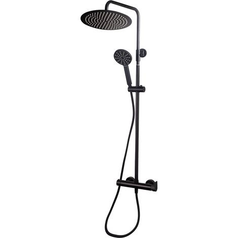 Presto Aroha 46550302 Columna ducha mezcladora negro rociador 300 mm inox y flexo pvc (1/2)