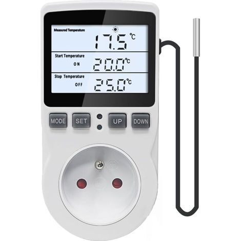 Prise Thermostat avec Sonde de 3 Mètres 220V, Régulateur de Température Prise Numérique avec Rétroéclairage LCD, Contrôleur de Température pour Couveuse Frigo Serre (1/5)