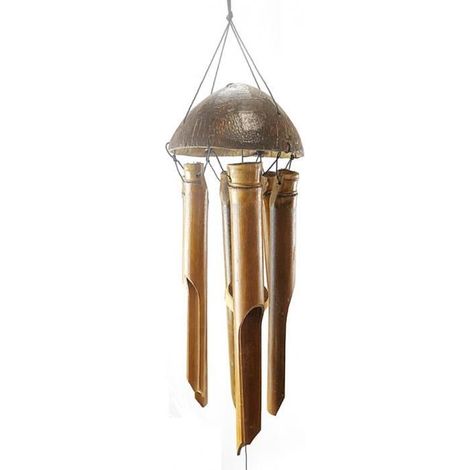Carillon éolien / cloche à vent en bambou et noix de coco, pour le jardin. Marron (1/4)