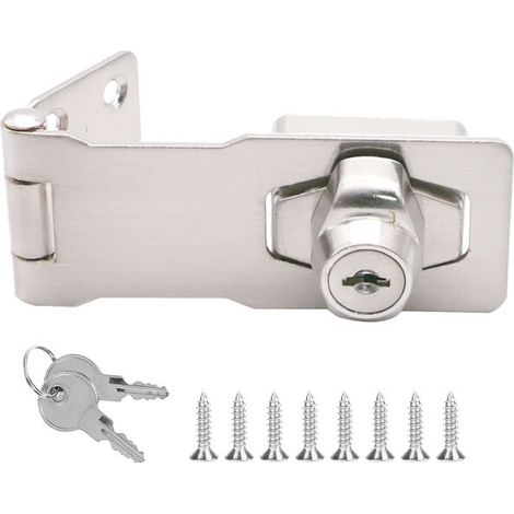 VURAHOME -Cadenas Loquet de Porte en Acier Inoxydable Moraillon Cadenas Verrou Porte Chambre Hasp Fermoir Verrou de Porte de Portail Verrou pour Portes Armoire Tiroir Placard-Argent 4 Pouces (1/5)