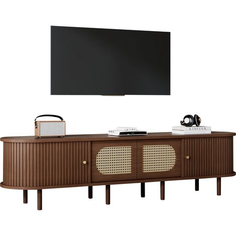 1804040 cm – Tête de télévision ovale, en bois de noyer foncé, avec design en rotin. Il comporte deux portes de meuble et deux portes coulissantes. Idéal pour des téléviseurs jusqu’à 80 pouces. Matéri (1/5)