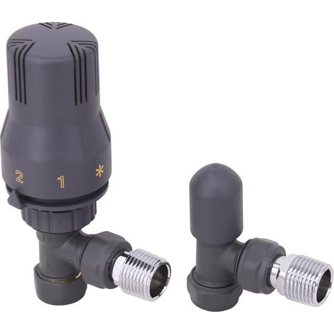 Warmehaus Anthracite Angled Thermostatic Radiator Valves 15mm (1/3)