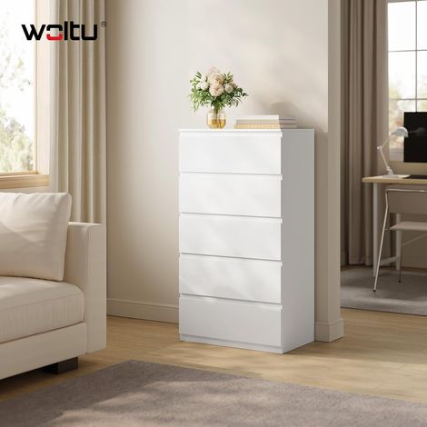 WOLTU Comodino Bianco 60x37x110 cm 5 cassetti (1/5)