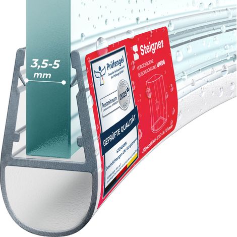 STEIGNER Joint de douche pour paroi en verre, 190cm, vitre 3,5/4/5mm, joint d'étanchéité PVC courbé pour les cabines de douche arrondies, UK06