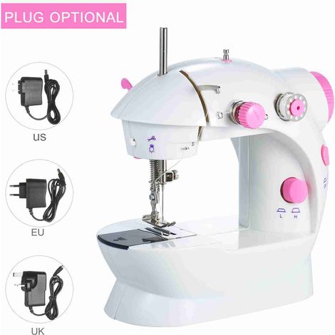 Miniatur-Nähmaschine mit 2 Geschwindigkeiten – Tragbare elektrische Haushaltsnähmaschine mit LED-Licht – Weiß und rosa ABS – 20 x 19 x 10 cm – Komplettes Set mit Fußpedal und Spulen (1/5)