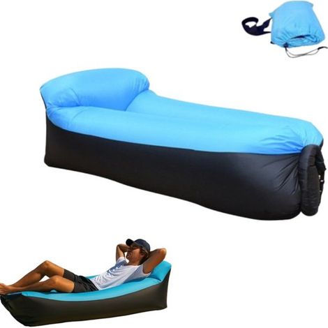 1 Stück Aufblasbare Liege Tragbares Luftsofa Aufblasbare Couch Luftmatratze Wasserdicht Tragbar Blau für Camping, Urlaub, Pool, Strandparty, Gart (1/5)