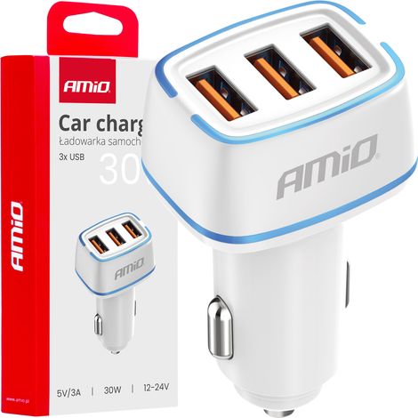 Caricabatterie da auto 3x USB-A 30W amio-03889 (1/5)