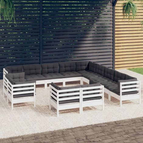 vidaXL Set Divani da Giardino 13 pz con Cuscini Bianchi Legno di Pino (1/5)