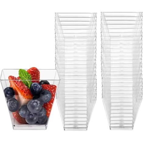 Lot de 50 ramequins carrés en plastique noir de 120 ml, parfaits pour les mousses. (1/5)