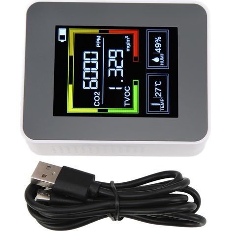 Détecteur de CO2 ZNAZ2CO2 intelligent 4-en-1, moniteur portable de qualité d'air TOVC, thermomètre et hygromètre (Blanc) (1/5)