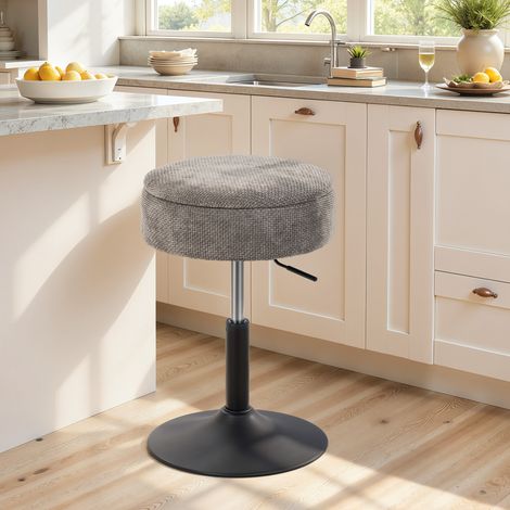 Barhocker mit Stauraum, höhenverstellbar, runder Drehhocker für die Küche, bezogen mit grauem Chenille