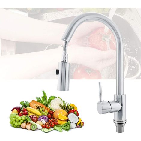 Rubinetto per lavello da cucina, in ottone, monocomando, estraibile, finitura nichel spazzolato (EU G3 / 8").