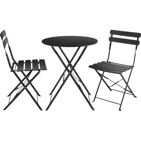 Mesa Redonda con Sillas Rebecca Mobili Pequi 71x60x60 Acero Negro Moderno SET 3 pz