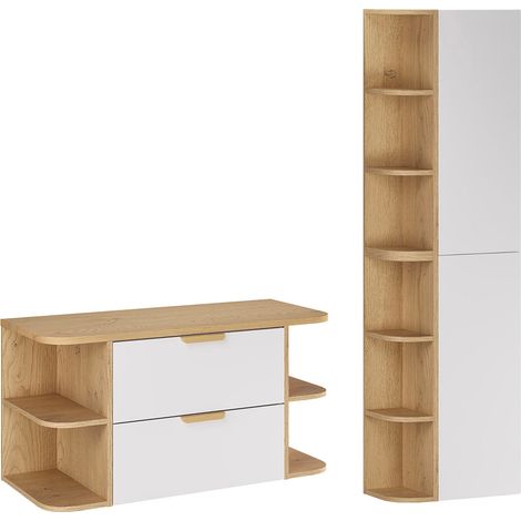 Ensemble meuble sous-vasque 100cm niches arrondies et colonne Oria Blanc mat (1/5)