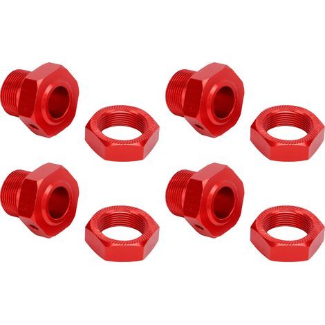 4 Adaptateurs Hexagonaux en Alliage d'Aluminium pour Roues RC 24mm, avec Capuchons et Goupilles, Compatibles ARRMA 1/5, Rouge (1/5)