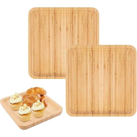 Square Natural Bamboo Trays - 20 x 20 cm - Serving Tray for Coffee, Tea, Cakes for Breakfast, Reception, Wedding and Decoration (1/4)