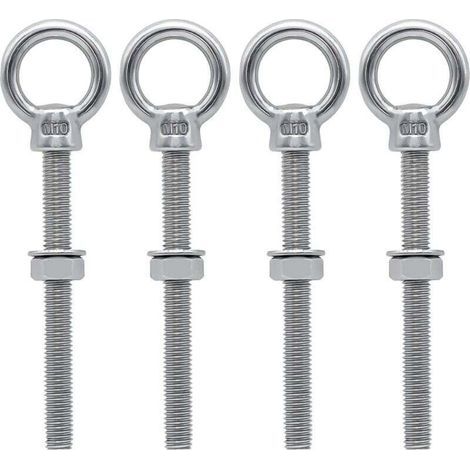 Boulons à Oeil M10 x 100 mm en Acier Inoxydable pour Fixation et Suspension, Vis à Anneau Filetage Métrique, 4 Pièces (1/4)