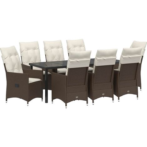 Maison Exclusive - Set da Pranzo per Giardino con cuscino 9 pcs Marrone polyrattan