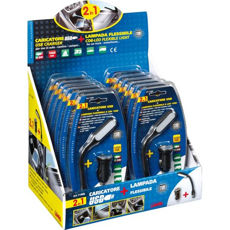 Lampada flessibile a LED COB + caricatore USB 12/24V - Display 12 pz