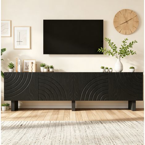 Meuble TV avec 4 Portes, Structure Moderne, pour Salon, 180 × 40 × 55 cm, pour TV jusqu'à 75 Pouces, Noir (1/5)