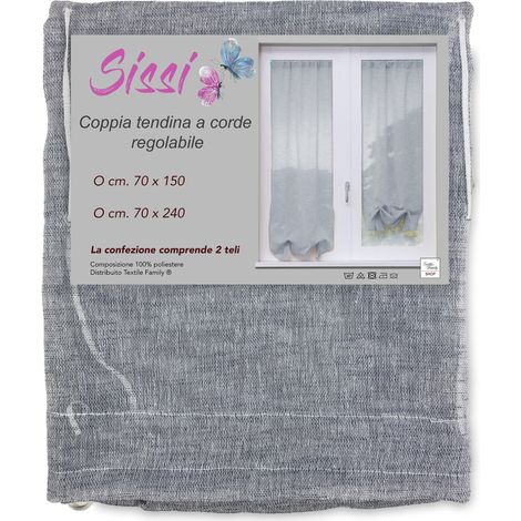 COPPIA tendina SISSI a VETRO MODERNA larga cm 70 Regolabile a Cordine GRIGIO COPPIA (2 TELI) CM. 70X240