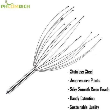 Masseur Cuir Chevelu - 20 Doigts Flexibles - Pour Relaxation Tête Épaules Genoux - Lot De 2 - Argent (1/5)