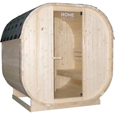 Home Deluxe – Sauna d'extérieur CUBE L – 4 places – Dimensions 194 x 185 x 180 cm – Bois épicéa – Poêle 6 kW inclus – Température 80-100°C (1/5)