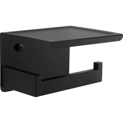 Porte Rouleau Papier Toilette Noir Auto-adhésif avec Tablette, Support Papier Toilette Mural pour Salle de Bain, Acier Inoxydable SUS 304, Derouleur Papier Toilette WC sans Percage - Noir Mat (1/5)