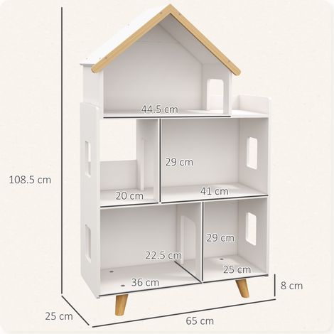 Étagère à trois niveaux pour enfants de 3 à 6 ans, idéale pour ranger livres et jeux. En MDF et pin. Dimensions : 65 x 25 x 108,5 cm. Blanche. (1/5)