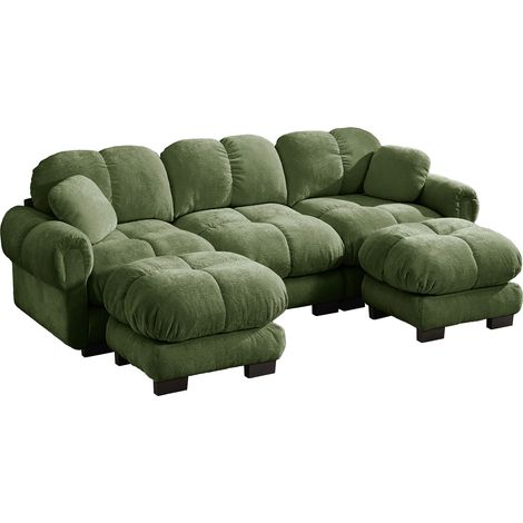 ELVMI Canapé panoramique en U 3 Places Modulaire avec Ottomane Mobile et Coussin, en Chenille Vert (1/5)