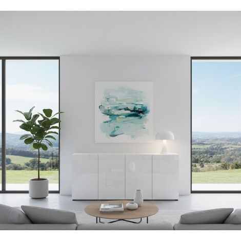 Credenza - 2 Ripiani 4 Vani, Bianco Lucido, -, 180x38x79h cm Valenciennes (1/4)