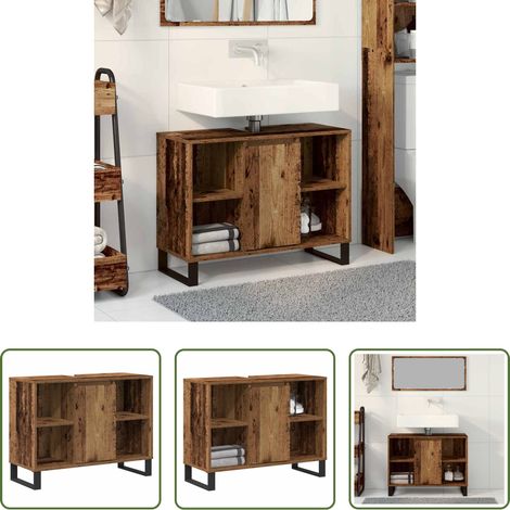Holzschrank - Badezimmerschrank mit Tür Altholz 80 x 33 x 60 cm Holzwerkstoff (1/5)