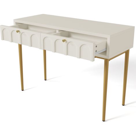 Tocador con 2 cajones 100 x 45 x 76,5 cm blanco crema con patas metálicas (1/5)