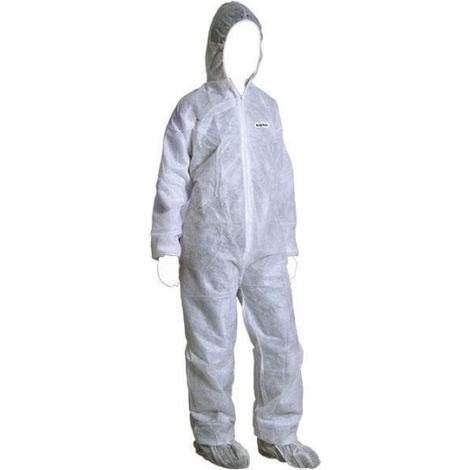 Buzo desechable de polipropileno 45 g, talla M, con capucha y cierres ajustables. (1/4)