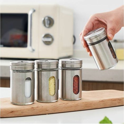 Stainless steel spice jar, spice jar set for the kitchen, for tea, salt and pepper, (1/4)