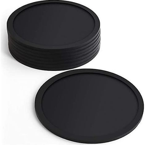 Set mit 8 schwarzen Silikonuntersetzern 10 cm Durchmesser - Rund für Biergläser, Kaffeetassen, Teetassen und Flaschen - Für Partys, Zuhause, Büro usw. (1/5)