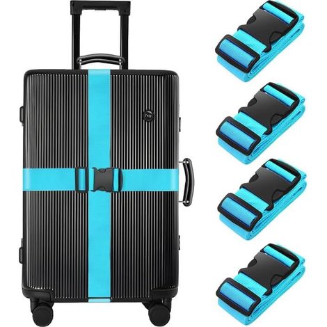 Lot de 4 Sangles de Bagage pour valises, Sangles de Bagages Robustes, Sangles réglables - Accessoire de qualité supérieure pour Fermeture de Sac de Voyage