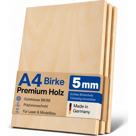 48x Birkensperrholz-Platten 5 mm DIN A4 - Für Bastelarbeiten, Brandmalerei & Prototyping (1/5)